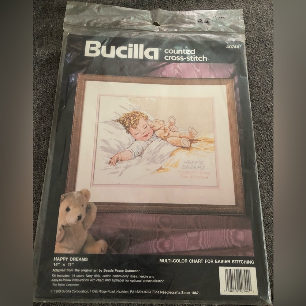 Bucilla Vintage Counted Cross-Stitch “Happy Dreams” 14x11” New Sealed 1993